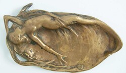Antike Bronze-Schmuckablage im Jugendstil: Akt einer Meerjungfrau ...
