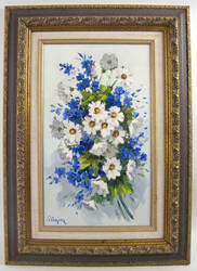 Ölgemälde auf Leinwand "Bouquet aus weißen Gänseblümchen und ...