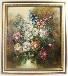 Ölgemälde auf Leinwand, Blumenstillleben "Pfingstrosen" rechts ...