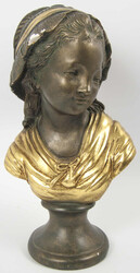 Jugendstil Büste aus Gips, mit goldenen Akzenten, Chips vorhanden. ...