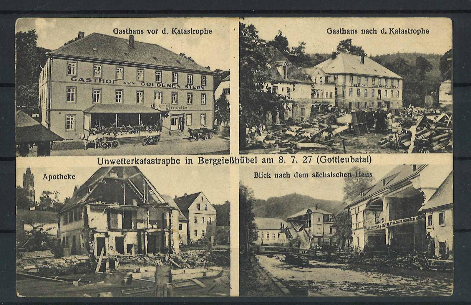 Postkarte Unwetterkatastrophe in Berggießhübel am 8.7.27, ...