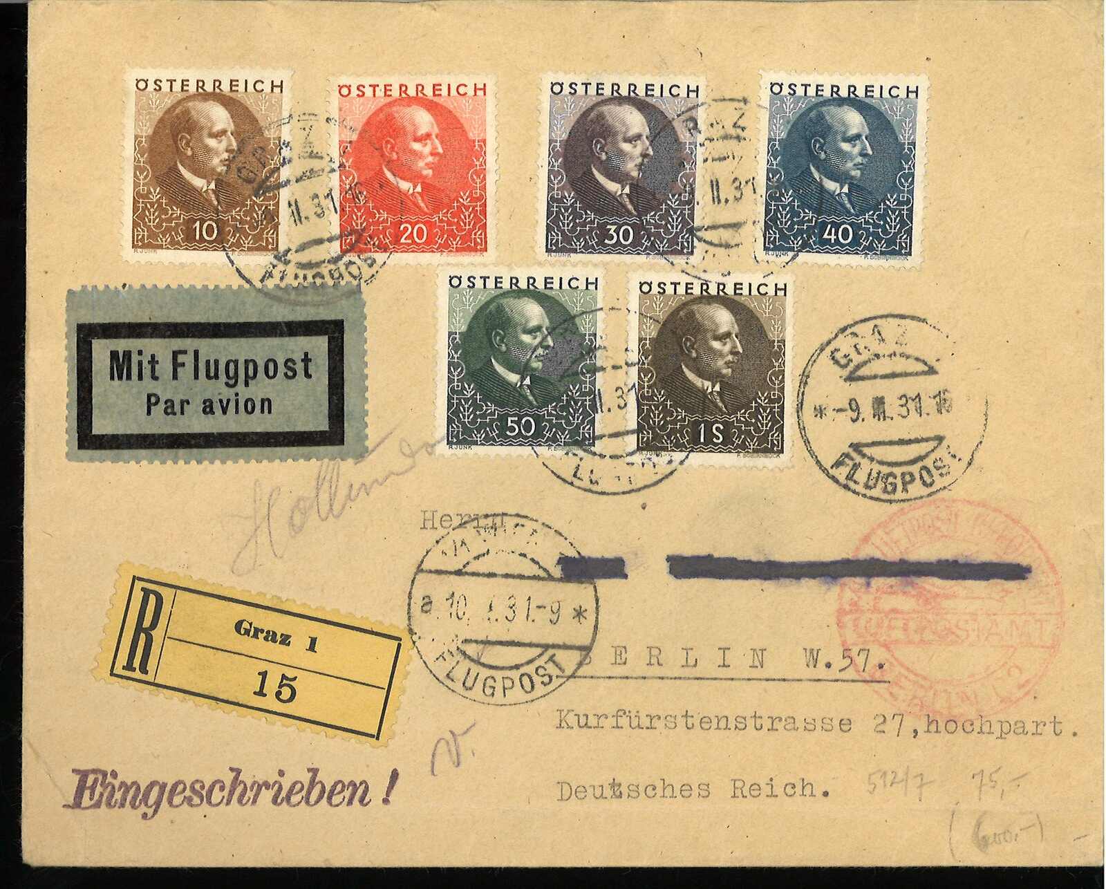 Österreich. Ausgefallener Luftpostbeleg, gelaufen 1931Automatically ...