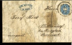 Austria 1863, 10 Kreuzer on letter, postmarked.