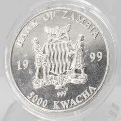 Sambia 1999, 5000 Kwacha - Silbermünze "Afrikanischer Elefant". ...