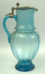 blauer Glas Schankkrug mit Zinndeckel "Zur Erinnerung" Höhe ca. 26 ...