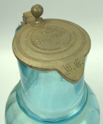 blauer Glas Schankkrug mit Zinndeckel "Zur Erinnerung" Höhe ca. 26 ...