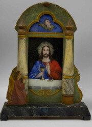 2 Heiligen Bilder um 1800, hinter Glas. Altersbedingter Zustand. ...