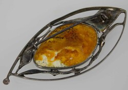 Jugendstil Arbeit Brosche, Bernstein, Silber (geprüft)Automatically ...