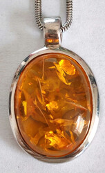 925 sterling silver pendant with a large amber stone on a chain. ...