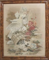 Nadelarbeit, wohl Berliner Wolle "Major Mitchell - Kakadu auf einem ...