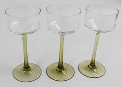 Three Art Nouveau wine glasses with green bases. Height approx. 18.5 ...