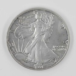 American Silver Eagle Münze, 1991, 999/1000 Silber. 1 Dollar.