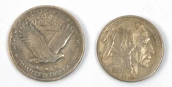 2 Silbermünzen USA "Five Cent" 1920 sowie "Quarter Dollar" ...