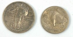 2 Silbermünzen USA "Five Cent" 1920 sowie "Quarter Dollar" ...