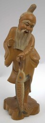 chinesische handgeschnitze Holzskulptur "alter chinesicher Fischer ...