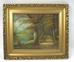 Ölgemälde auf Leinwand "Herbstlandschaft mit Fluss" rechts ...