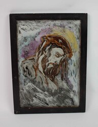 Abstrakte Malerei "Kopf Jesu Christi mit Dornenkrone" hinter Glas ...