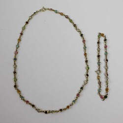 Kette mit passendem Armband, besetzt mit bunten Steinen, 925er Silber ...