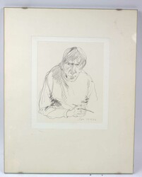 Bleistiftzeichnung "Selbstportrait" 18.12.76 im schweren Glasrahmen. ...