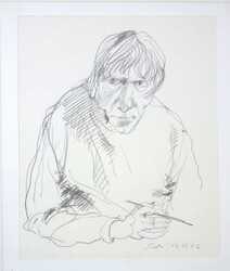 Bleistiftzeichnung "Selbstportrait" 18.12.76 im schweren Glasrahmen. ...