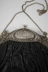 Lederhandtasce mit Silber Verschlußleiste, 800er Punze ...