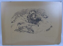 Otto Dill, Lithographie "Löwin mit Büffel", hinter Glas gerahmt. ...