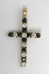 Anhänger, 375er Gelbgold, "Kreuz", besetzt mit Zirkonia