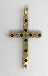 Anhänger, 375er Gelbgold, "Kreuz", besetzt mit Zirkonia