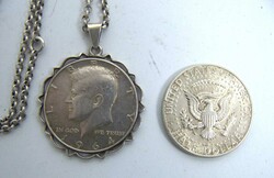 2 Kennedy Silver Dollars, 1x with silver chain