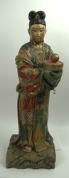 Antique Chinese wooden statue, likely from the Qing Dynasty or ...