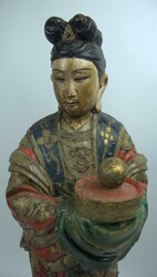 Antique Chinese wooden statue, likely from the Qing Dynasty or ...