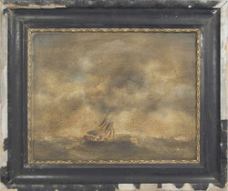 &Ouml;lgemälde auf Hartfaserplatte "Seegelbott in rauer See" ...