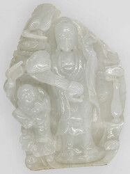 China, geschnitzte Skulptur Guanyin, Jade / Jadedit, Höhe: ca. 12 cm ...