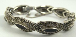 925er Silber Armband, bestückt mit Markasit und Onyx.  Automatically ...