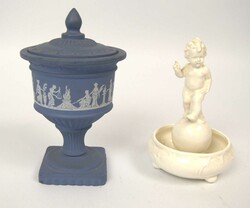 2 Teile Porzellan, dabei blaue griechische Amphore, Höhe ca. 17 cm ...