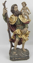 Holzfigur die den Heiligen Christophorus, die ihn mit dem Jesuskind ...