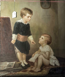 Ölgemälde auf Leinwand, "Geschwisterkinder" rechts unten ...