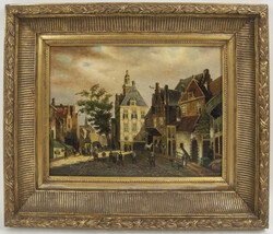 Oil painting on panel, "Cityscape," signed U. Kohler lower right, ...