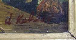 Oil painting on panel, "Cityscape," signed U. Kohler lower right, ...