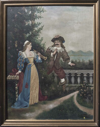 Oil painting on canvas "Historically Dressed Couple", signed F. Hehl ...
