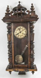 Antique pendulum wall clock/regulator. Wooden case with decorative, ...