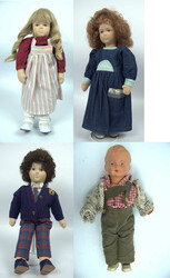 3 cloth dolls &amp; 1 celluloid doll, various models