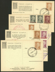 4 Different postcards of the "First Exposition: Perón and the ...