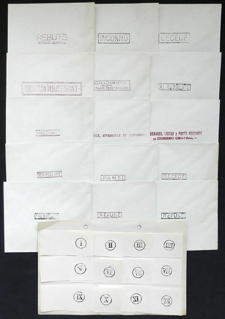 AUXILIARY MARKINGS: 15 specimens of different postal marks applied ...