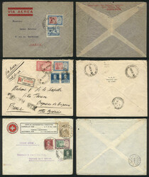3 Airmail covers franked with high values of the first airmail issue, ...