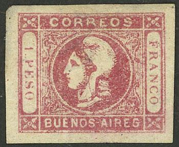 GJ.21A, 1P. rose-carmine, light thins on back, striking front, signed ...