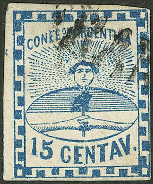 GJ.3A, 15c. small figures, plate "B", the cancel is doubtful so it is ...