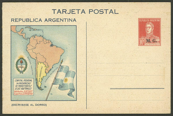 TAZ-4, 12c. San Martin without period, official double postal card ...