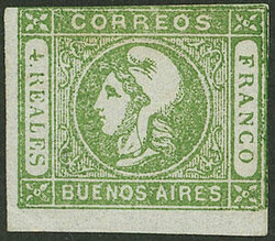 GJ.16, 4 R. green, worn impression, tiny thin, 2 very ample margins