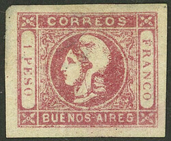 GJ.21A, 1P. rose-carmine, light thins on back, striking front, signed ...